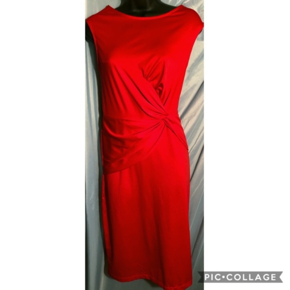 Red Tailored Rouched Cocktail Sheath Dress
